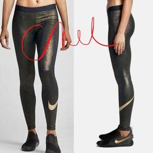 Nike Pro Gold Shimmer Black and Gold Women's Leggings